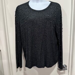 Chic Black Beaded Long Sleeve Top